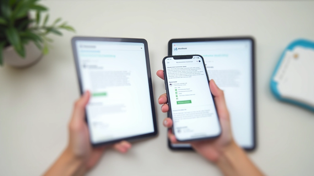 Mobile phone displaying single-column layout versus complex multi-column desktop layout side by side