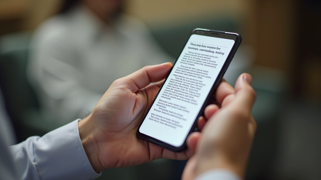 Close-up view of smartphone screen showing text with strategic bold keywords highlighted, demonstrating proper emphasis technique